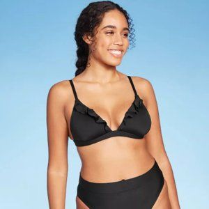 Shade & Shore Size L Black Ruffle Bikini Top